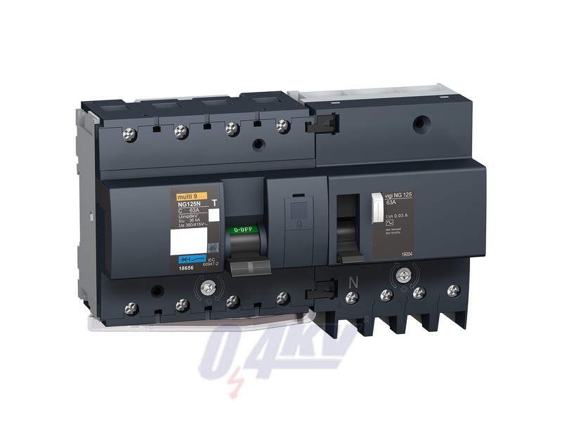 Vigi NG125 áram-védőkioldó, AC osztály, 4P, 63A, 30mA