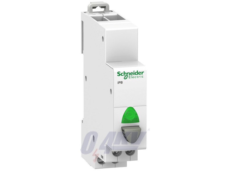 ACTI9 iPB nyomógomb, 1NO, szürke, zöld LED, 110-230VAC