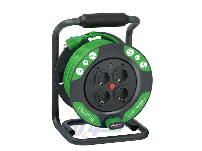 THORSMAN Kábeldobos hosszabbító, 1.5x20m, 4x2P+F aljzattal, IP20