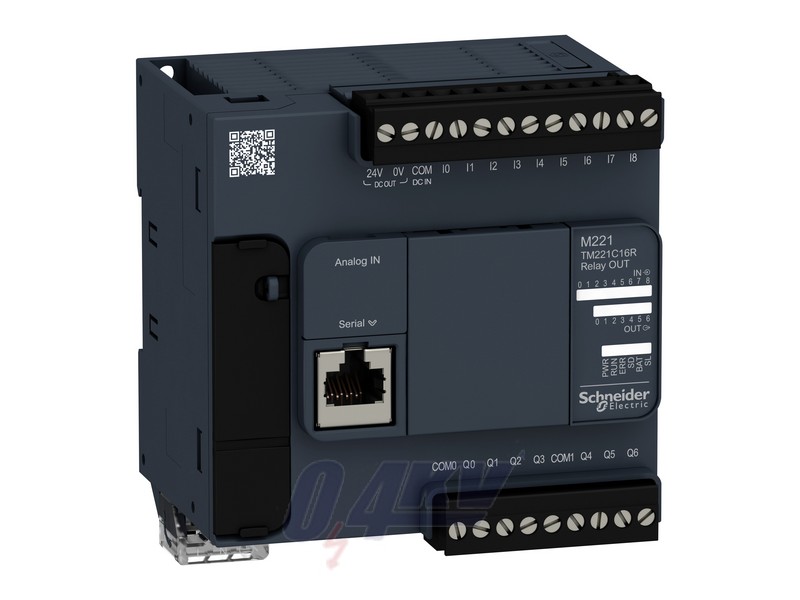 Modicon M221 gépvezérlő PLC, 16 I/O, relé kimenet, RS232/RS485, 100...230 VAC