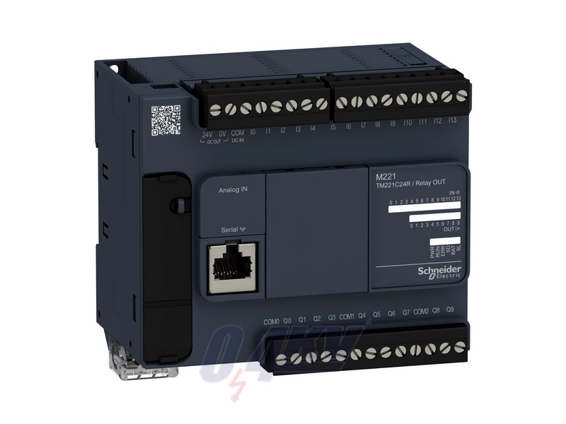 Modicon M221 gépvezérlő PLC, 24 I/O, relé kimenet, RS232/RS485, 100...230 VAC