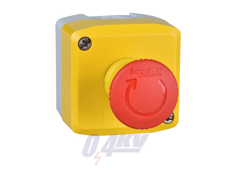 Harmony XALK tokozott vészgomb, sárga, 1 piros gombafejű nyomógomb, forgatásra kioldó, 1NC, felirat nélkül