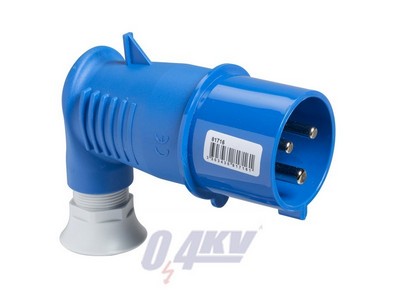 PRATIKA 90°-os lengővilla, 2P+F, 6h, 32A, 250V, IP44, csavaros