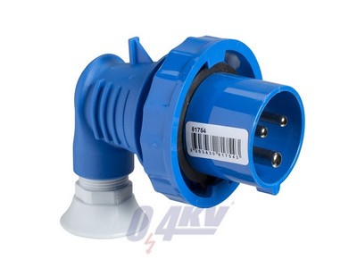 PRATIKA 90°-os lengővilla, 2P+F, 6h, 16A, 250V, IP67, csavaros