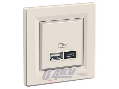 ASFORA Dupla USB töltő, 2,4A, A+C, bézs