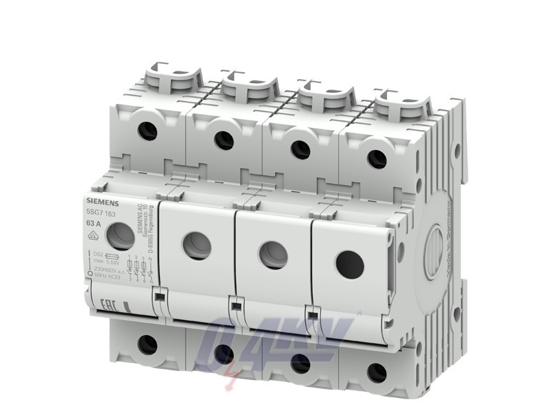 MINIZED, kapcsoló-megszakító biztosítékkal, D02, 3 pólusú+N, In: 63 A, Un AC: 400 V