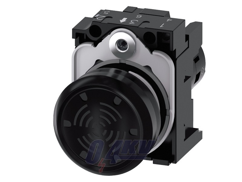 Hangjelző berendezés, 22 mm, kerek, műanyag, fekete, folyamatos hang 4,5 kHz, 24 V AC/DC