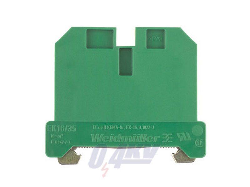 PE-kapocs, Csavaros csatlakozás, 16 mm², 800 V, Csatlakozások száma: 2, Szintek száma: 1, sárga, zöld
