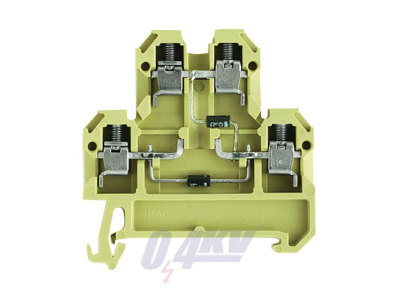 Csatlakozóelem-sorkapocs, Csavaros csatlakozás, 4 mm², 380 V, 10 A, 1 N 4007, TS 35, bézs / sárga