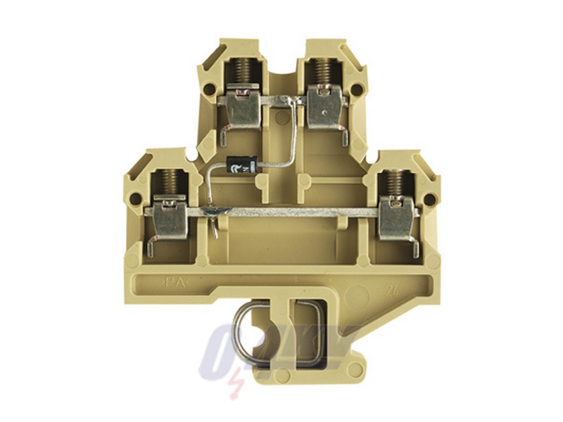 Csatlakozóelem-sorkapocs, Csavaros csatlakozás, 4 mm², 380 V, 10 A, 1 N 4007, TS 32, bézs / sárga