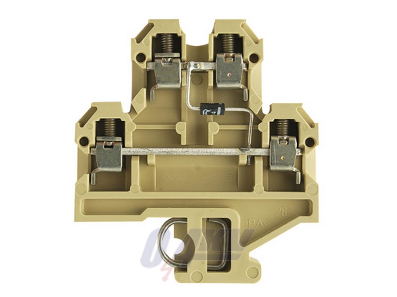 Csatlakozóelem-sorkapocs, Csavaros csatlakozás, 4 mm², 380 V, 10 A, 1 N 4007, TS 32, bézs / sárga