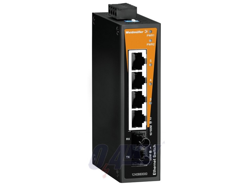 Hálózati switch (nem konfigurálható), nem konfigurálható, Fast Ethernet, Portok száma: 4 x RJ45, 1 * ST multimódusú, -10 °C...60 °C, IP30
