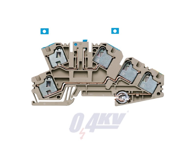 Többszintes installációs sorkapocs, PUSH IN, 4 mm², 400 V, 20 A, Csatlakozások száma: 5, Szintek száma: 2, sötétbézs
