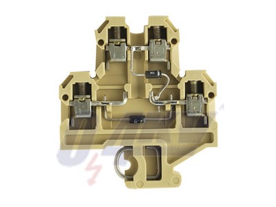 Csatlakozóelem-sorkapocs, Csavaros csatlakozás, 4 mm², 380 V, 10 A, 1 N 4007, TS 32, bézs / sárga
