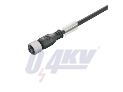 Szenzor-aktuátor kábel (szerelt), Egyik oldalon szabad vég, M12, Pólusszám: 4, Kábelhossz: 3 m, Hüvely (mama) , egyenes