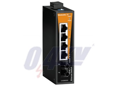 Hálózati switch (nem konfigurálható), nem konfigurálható, Fast Ethernet, Portok száma: 4 x RJ45, 1 * ST multimódusú, -10 °C...60 °C, IP30